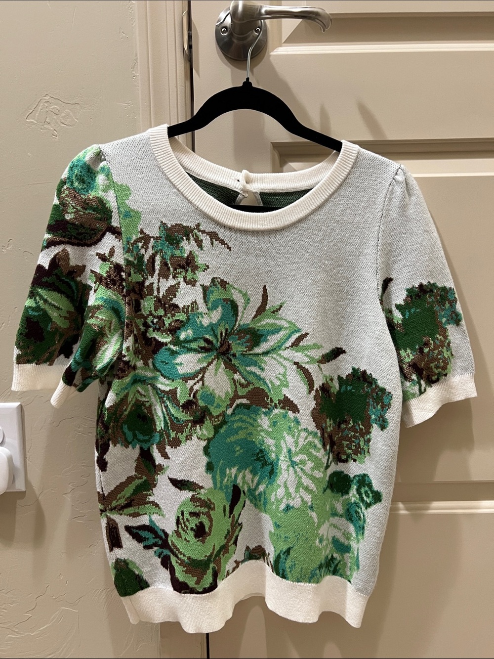 Anthropologie Maeve Green Floral Sweater